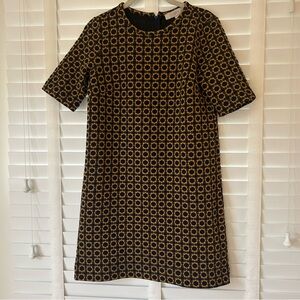 LOFT Mini Dress Mustard Navy Short Sleeve Cotton Blend XS